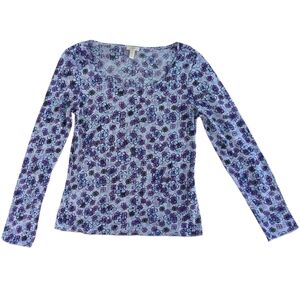 J Jill Womens Size Small Mesh Long Sleeve Top Fairy Grunge Y2K Purple Floral 00s